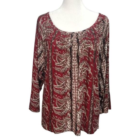 NWT Rafaella Textured Scoop Neck Blouse Sz 3X Burgundy Red Paisley - Picture 3 of 10